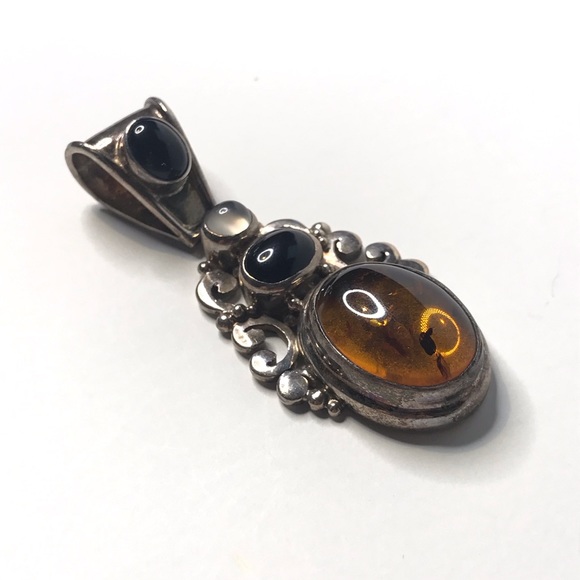 Pendant 925 Sterling Silver Amber Semi Precious - Picture 4 of 8